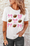 Football & Bow Round Neck Short Sleeve T-Shirt - Trendsi - Flyclothing LLC