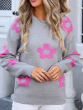 Angel Wings Flower Round Neck Long Sleeve Sweater - Trendsi - Flyclothing LLC