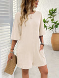 Backless Textured Round Neck Half Sleeve Romper - Trendsi - Flyclothing LLC