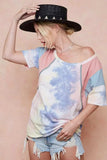 BiBi Tie Dye Printed Cotton Color Block T-Shirt - Trendsi - Flyclothing LLC