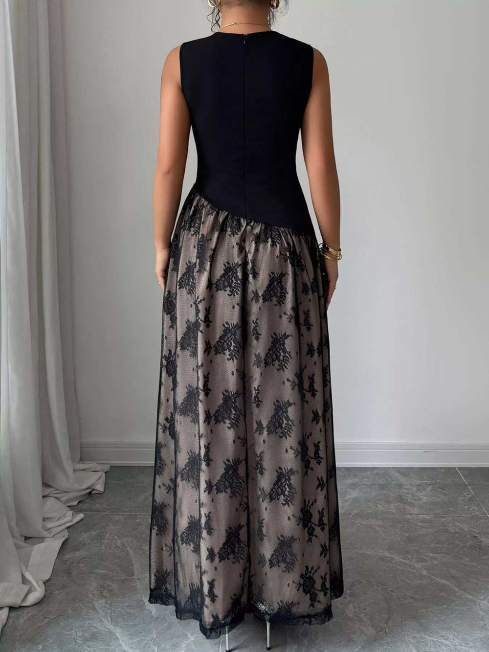 Square Neck Sleeveless Lace Maxi Dress - Trendsi - Flyclothing LLC