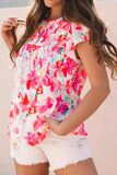 Floral Print Ruffle Sleeve Round Neck Blouse - Trendsi - Flyclothing LLC
