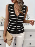Striped V-Neck Knit Tank - Trendsi - Flyclothing LLC
