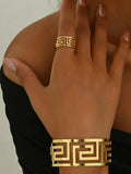 18K Gold-Plated Stainless Steel Geometric Bracelet and Ring Jewelry Set - Trendsi - Flyclothing LLC