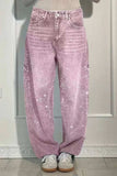 Full Size Washed Rhinestone Detail Wide leg Jeans Plus Size - Trendsi - Flyclothing LLC