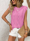 Eyelet Round Neck Cap Sleeve Top - Trendsi - Flyclothing LLC