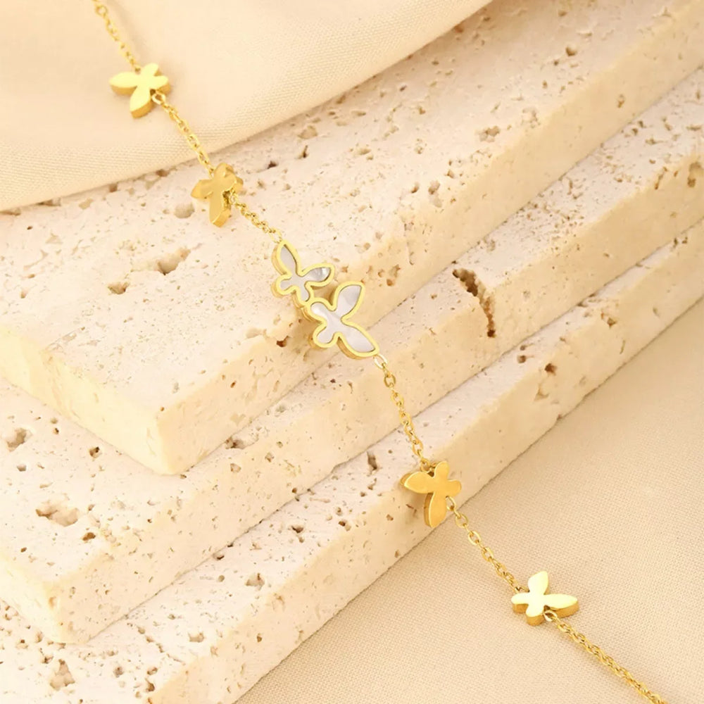 18K Gold-Plated Butterfly Charm Bracelet - Trendsi - Flyclothing LLC
