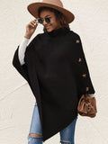 Button-Decor Turtleneck Poncho Pullover - Trendsi - Flyclothing LLC