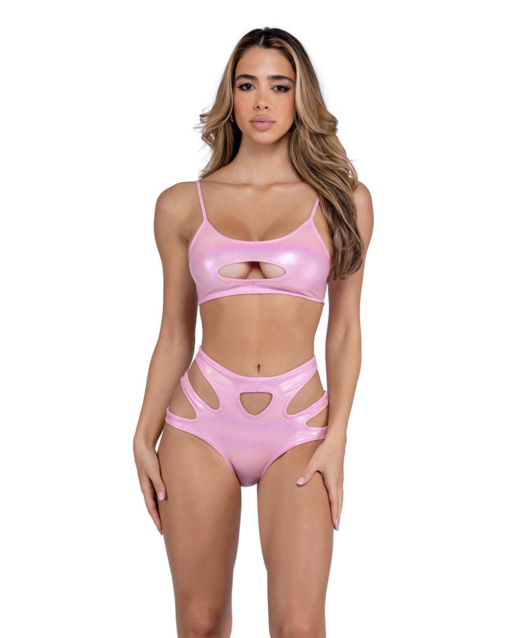 Roma Costume 6448 Metallic Iridescent Keyhole Cropped Top - Roma Costume - Flyclothing LLC