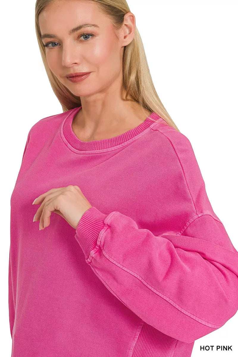 Zenana Full Size French Terry Pigment Dye & Enzyme Washing Pullover Plus Size - Trendsi - Flyclothing LLC