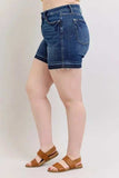 Judy Blue Full Size High Waist Tummy Control Destroy Release Hem Denim Shorts Plus Size - Trendsi - Flyclothing LLC