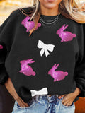 Sequin Bunny Bow Easter Corded Rib Sweatshirt - Trendsi - Flyclothing LLC