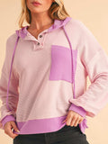 Corded Color Block Drawstring Hoodie - Trendsi - Flyclothing LLC