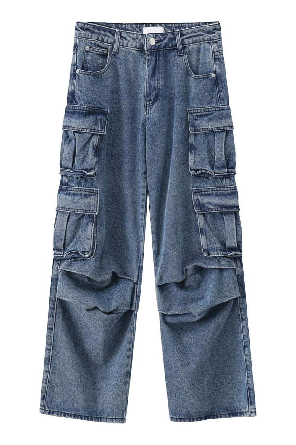Men's Multi-Pocket Pleated Cargo Jeans - Trendsi - Flyclothing LLC