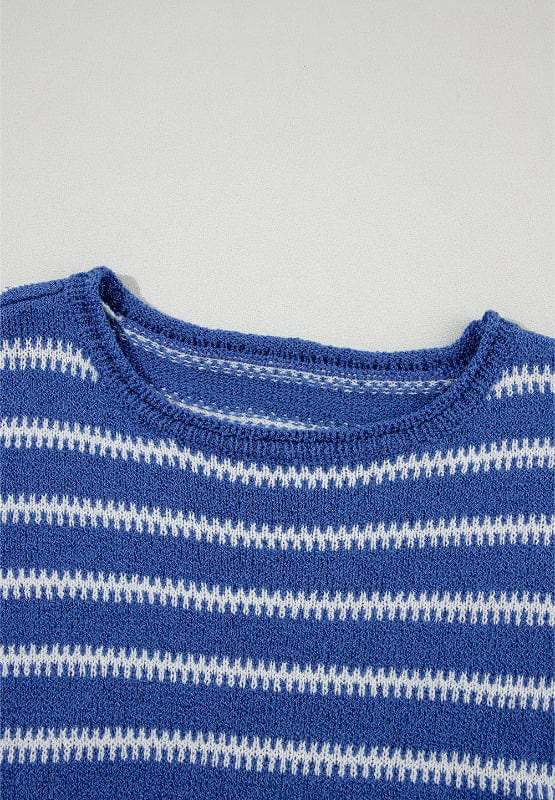 Striped Round Neck Dropped Shoulder Sweater - Trendsi - Flyclothing LLC