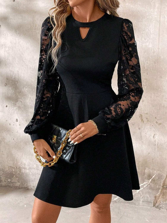 Cutout Lace Long Sleeve Mini Dress - Trendsi - Flyclothing LLC