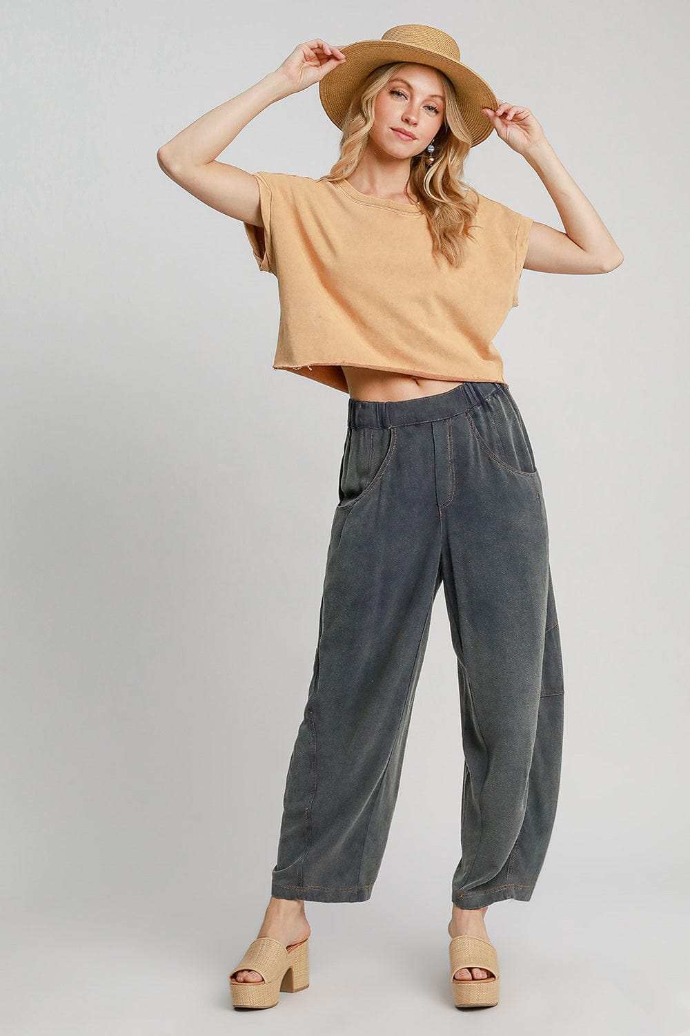 Umgee Elastic Waist Baggy Fit Pants with Pockets - Trendsi - Flyclothing LLC