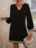 Embroidered Notched Long Sleeve Mini Dress - Trendsi - Flyclothing LLC