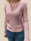 Devine Quarter Button Long Sleeve T-Shirt - Trendsi - Flyclothing LLC