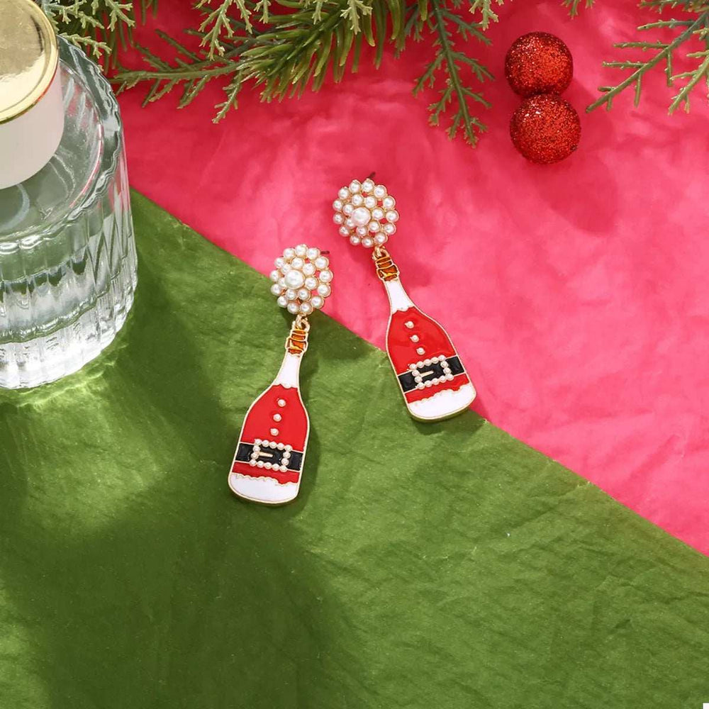 Christmas Champagne Bottle Drop Earrings - Trendsi - Flyclothing LLC