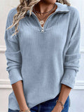 Full Size Quarter Zip Long Sleeve Top - Trendsi - Flyclothing LLC