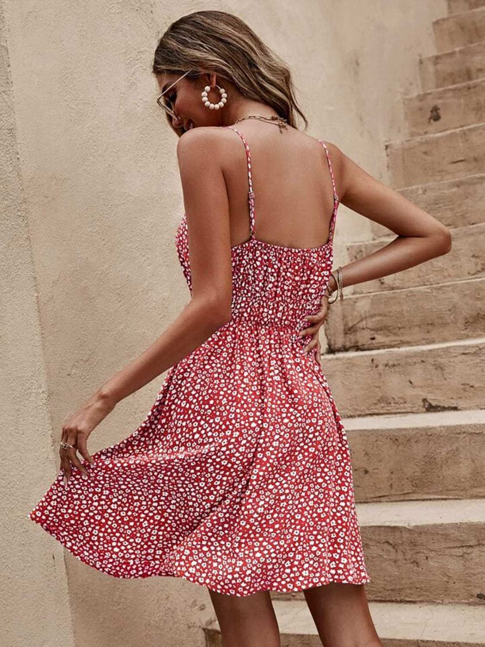 Floral V-Neck Mini Cami Dress - Trendsi - Flyclothing LLC