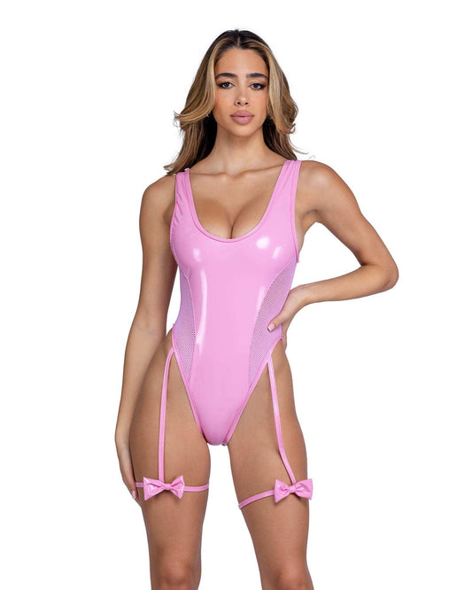 Roma Costume 6477 Vinyl & Fishnet Panel Romper - Roma Costume - Flyclothing LLC