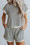 Striped Contrast Top and Shorts Set - Trendsi - Flyclothing LLC