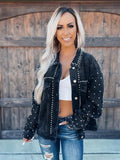 Studded Collared Neck Button Down Jacket - Trendsi - Flyclothing LLC