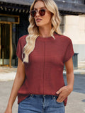 Exposed Seam Round Neck Short Sleeve Sweater - Trendsi - Flyclothing LLC