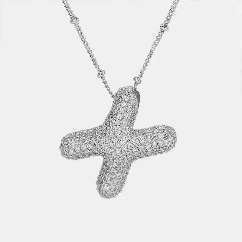 Copper Inlaid Zircon Letter Pendant Necklace - Trendsi - Flyclothing LLC