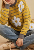 Flower Stripe Round Neck Long Sleeve Sweater - Trendsi - Flyclothing LLC