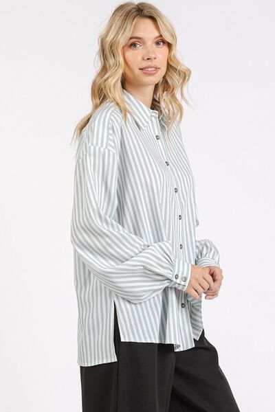 Mittoshop Button Down Striped Long Sleeve Shirt - Trendsi - Flyclothing LLC