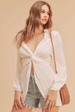 Aemi + Co Tied Collared Neck Long Sleeve Top - Trendsi - Flyclothing LLC