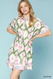 Umgee Ethnic Print Short Sleeve Mini Shirt Dress - Trendsi - Flyclothing LLC
