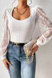 Eyelet Lace Long Sleeve Bodysuit - Trendsi - Flyclothing LLC