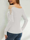 Rhinestone Cutout Long Sleeve T-Shirt - Trendsi - Flyclothing LLC