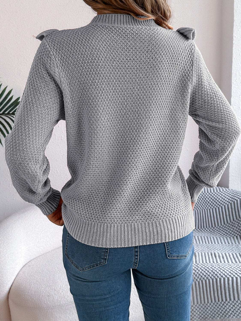 Ruffled Round Neck Long Sleeve Sweater - Trendsi - Flyclothing LLC