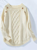 Decorative Button Round Neck Raglan Sleeve Sweater - Trendsi - Flyclothing LLC