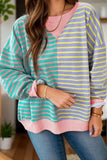 Contrast Stripes Round Neck Long Sleeve Sweatshirt - Trendsi - Flyclothing LLC