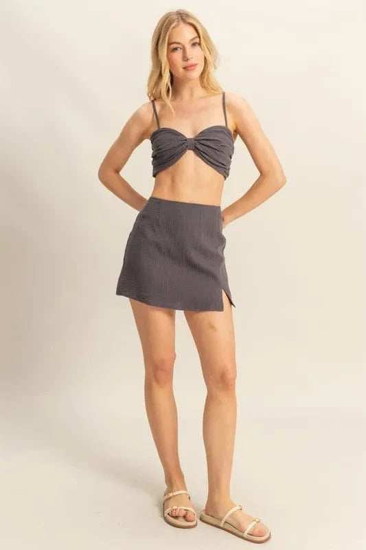HYFVE Ruched Bra Top and Mini Skirt Set - Trendsi - Flyclothing LLC