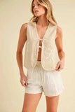 Aemi+Co Embroidered Tied Front Vest Coat - Trendsi - Flyclothing LLC