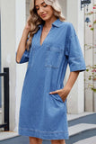 Johnny Collar Half Sleeve Denim Dress - Trendsi - Flyclothing LLC