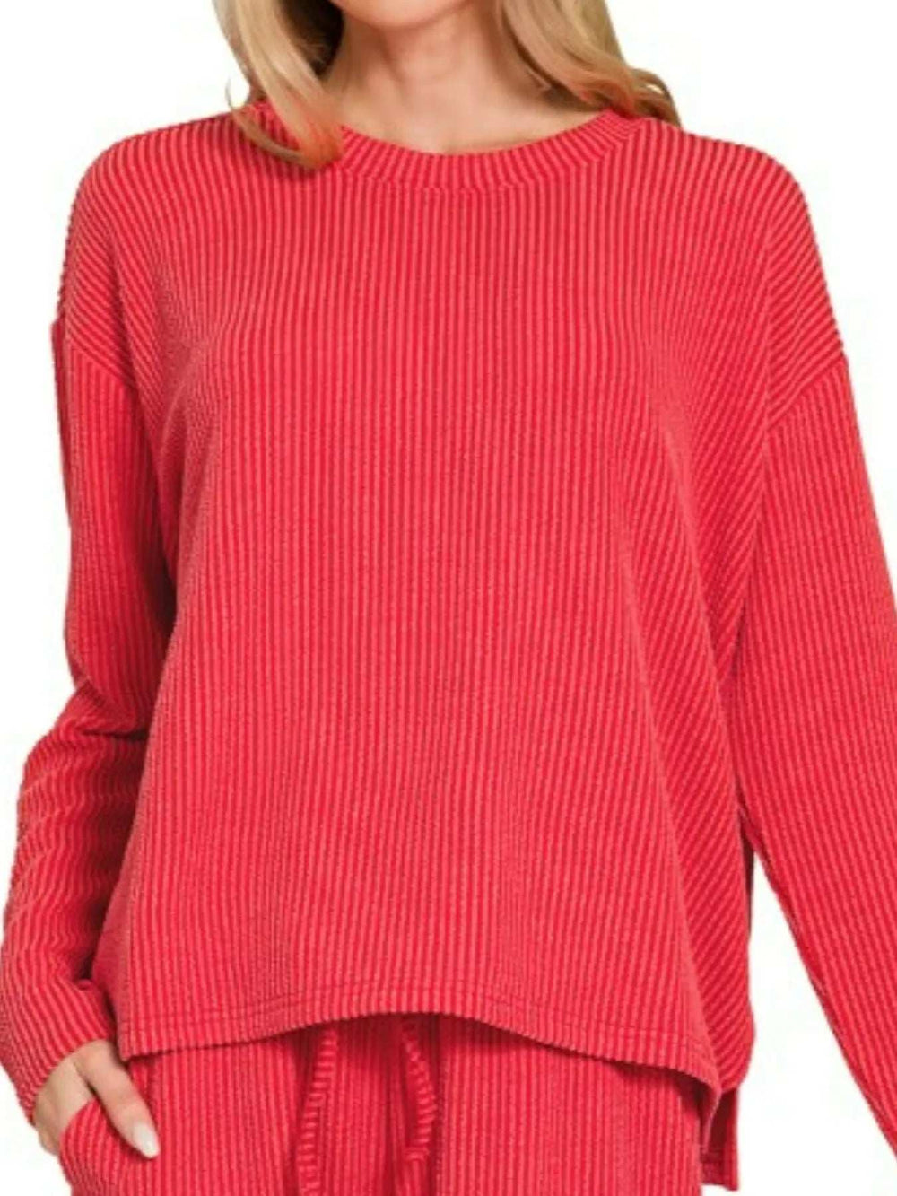 Zenana Corded Rib Long Sleeve Tee and Shorts Set - Trendsi - Flyclothing LLC