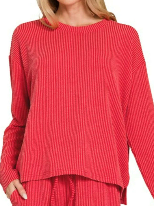 Zenana Corded Rib Long Sleeve Tee and Shorts Set - Trendsi - Flyclothing LLC