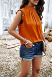 Frill Ruched Mock Neck Sleeveless Blouse - Trendsi - Flyclothing LLC