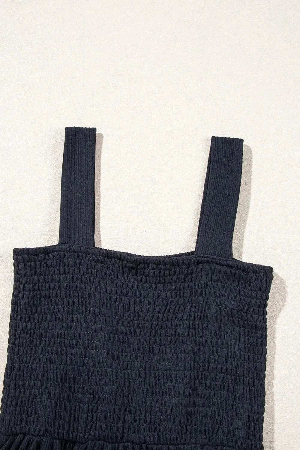 Smocked Bust Textured Knit Sleeveless Romper - Trendsi - Flyclothing LLC