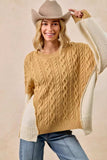 BiBi Cable Knit With Hacci Combo Sweater With Uneven Hem Detail - Trendsi - Flyclothing LLC