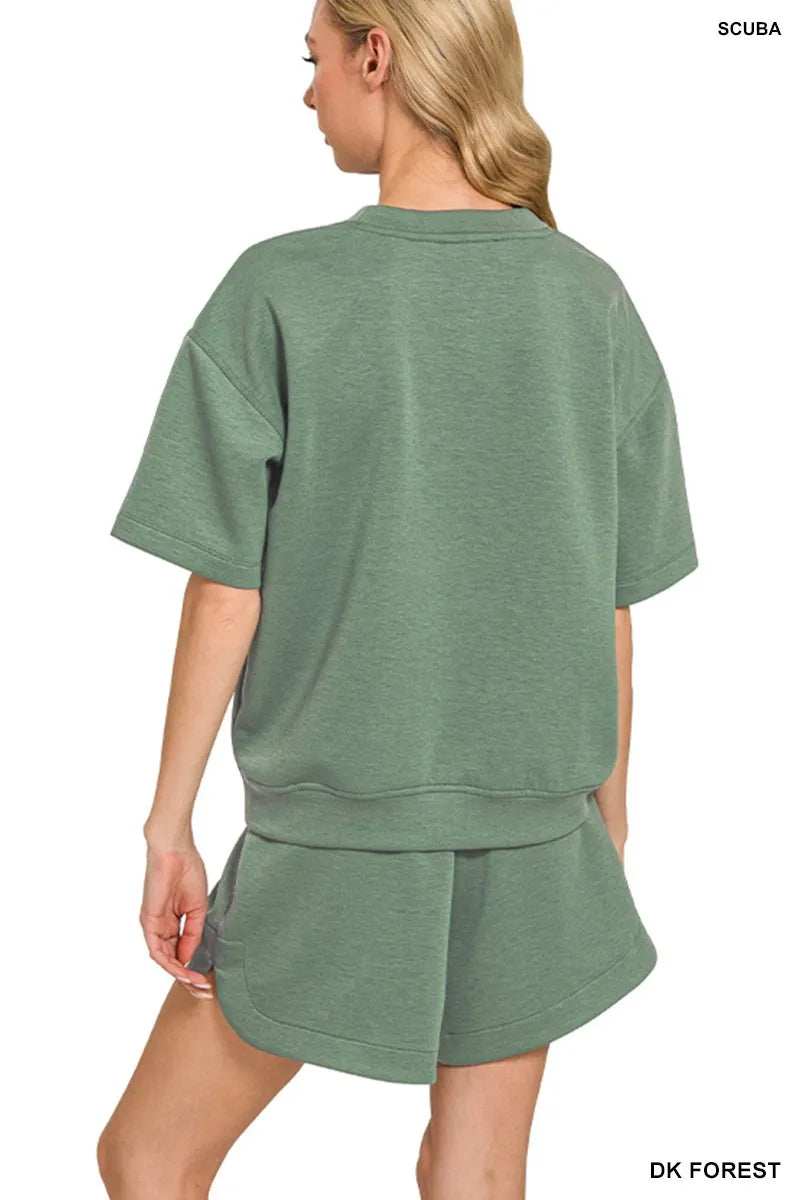 Zenana Scuba Short Sleeve Top & Shorts Set - Trendsi - Flyclothing LLC