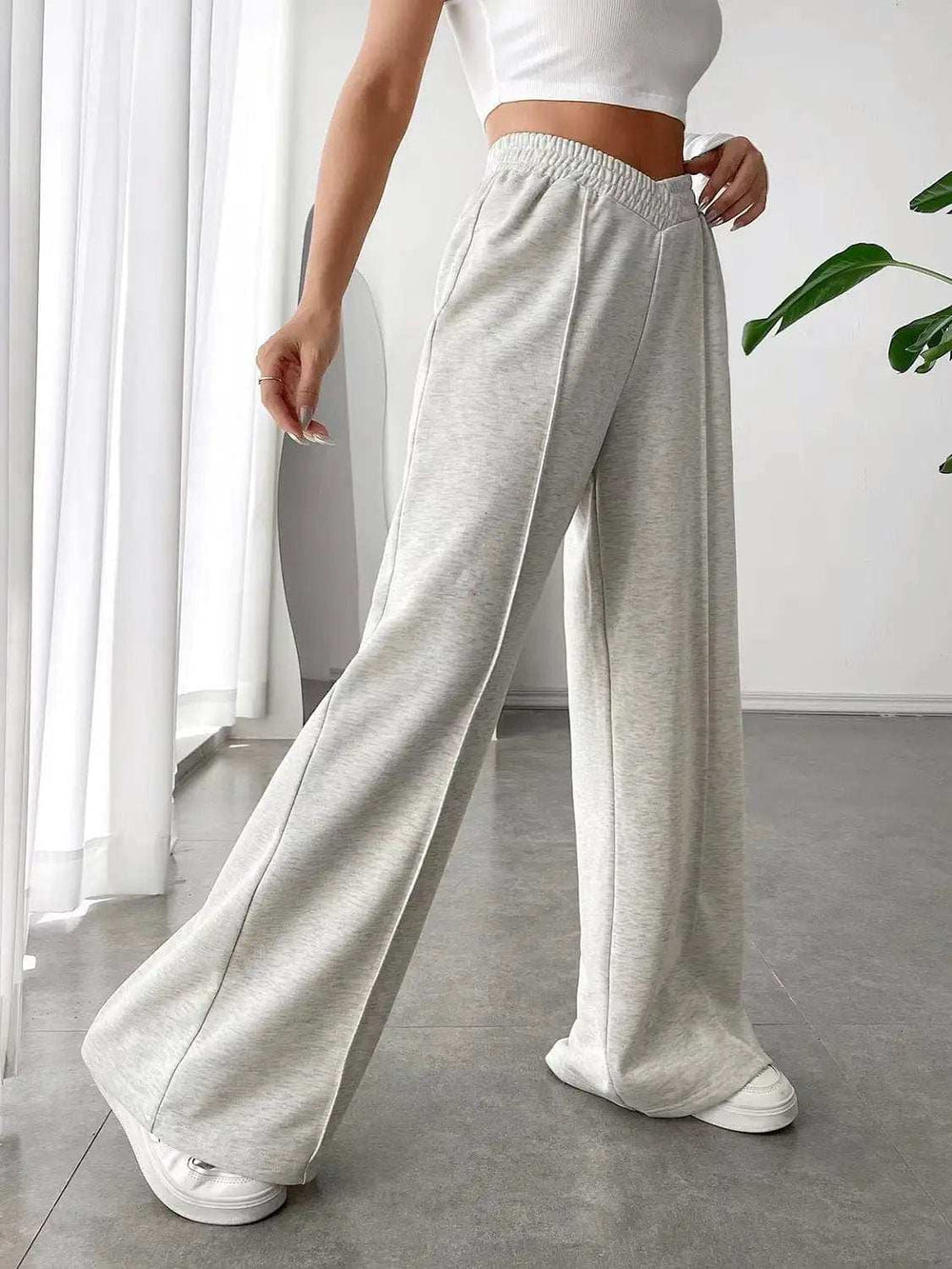 Elastic Waist Wide Leg Pants - Trendsi - Flyclothing LLC